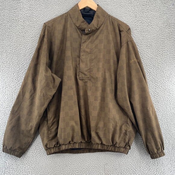 FootJoy Pullover Mens Large Brown Plaid Golf DryJoys 1/4 Zip Wind Water Resist* - Picture 1 of 12
